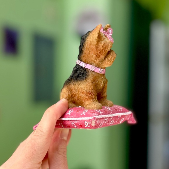 Vintage Paws For The Cause Yorkie Dog On Pink Pillow Elegant Dainty Home Art - Picture 8 of 9